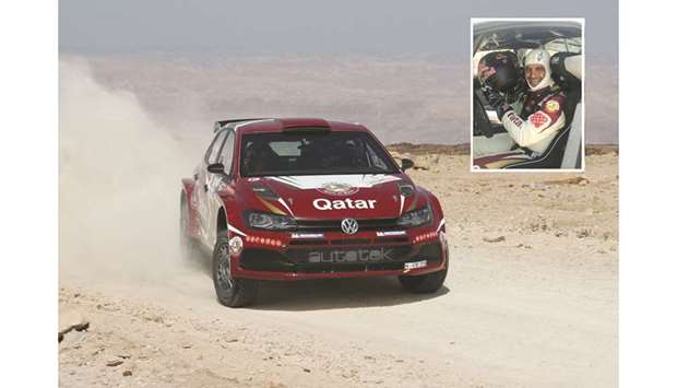 Qataru2019s Nasser Saleh al-Attiyah (also inset) in actionduring the Jordan International Rally yesterday.