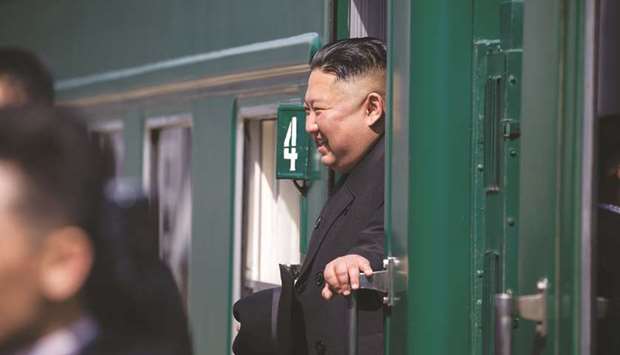 North Korean leader Kim Jong-un takes part in a farewell ceremony at a railway station as he departs from Vladivostok, Russia.
