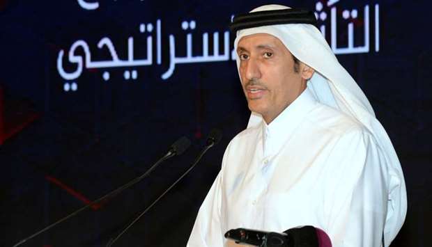 Sheikh Hamad bin Thamer al-Thani speaking at the opening session of the Al Jazeera Forum.