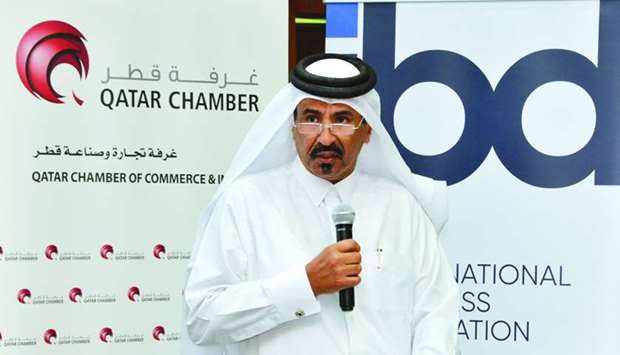 Qatar Chamber first vice-chairman Mohamed bin Towar al-Kuwari speaking at the meeting.