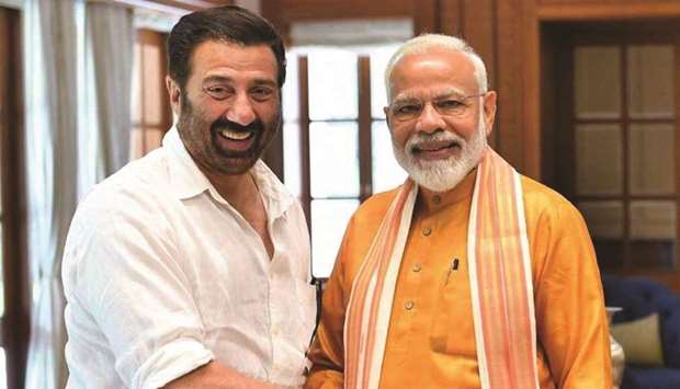 BJPu2019s Lok Sabha candidate from Gurdaspur seat Sunny Deol meets Prime Minister Narendra Modi in New Delhi yesterday.