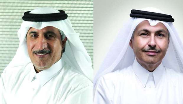 Ooredoo Group chairman HE Sheikh Abdulla bin Mohamed bin Saud al-Thani (L), Chief Executive Officer Sheikh Saud bin Nasser al-Thani