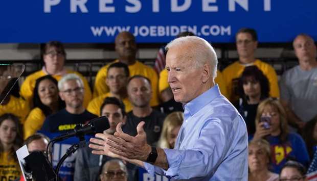 Former US vice president Joe Biden speaks during his first campaign event as a candidate for US President at Teamsters Local 249 in Pittsburgh, Pennsylvania