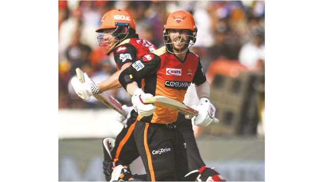 Sunrisers Hyderabad opener David Warner (right) is the leading run-getter at this yearu2019s IPL so far with 254 runs from three matches at a strike rate of 175. (AFP)