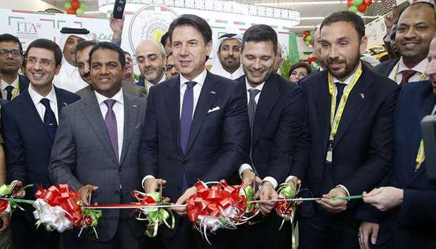 Italian Prime Minister Giuseppe Conte inaugurating at LuLu Hypermarket, Al Messila, the first permanent corner of 100% Italian products supplied by Coldiretti Italy, as ambassador Pasquale Salzano, other Italian and LuLu officials look on. PICTURE: Jayaram