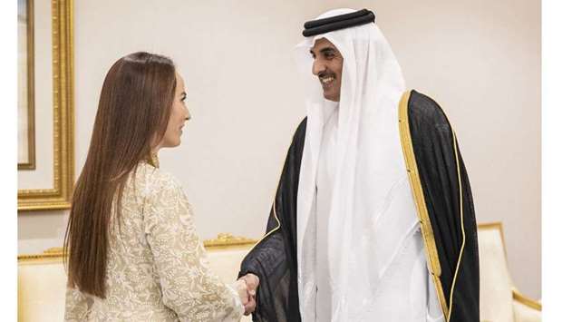 His Highness the Amir Sheikh Tamim bin Hamad al-Thani meeting with the President of the Inter-Parliamentary Union (IPU), Gabriela Cuevas Barron.