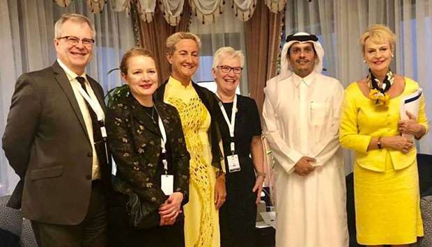 HE Sheikh Mohamed bin Abdulrahman al-Thani with Asa Lindestam, Secretary-General of the Swedish Riksdag Ingvar Mattson, parliamentarians Teres Lindberg, Cecilia Widegren and Swedish ambassador Ewa Polano.