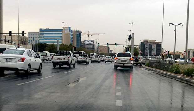 A rain-soaked road in Doha on Sunday. PICTURE: Shaji Kayamkulam