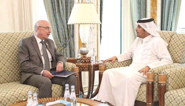 HE the Deputy Prime Minister and Minister of Foreign Affairs Sheikh Mohamed bin Abdulrahman al-Thani met yesterday with the Under-Secretary-General of the United Nations Counter-Terrorism Office Vladimir Voronkov on the sidelines of the 140th General Assembly of the Inter-Parliamentary Union in Doha.