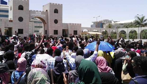 Sudanese protesters rally in front of the military headquarters in the capital Khartoum.