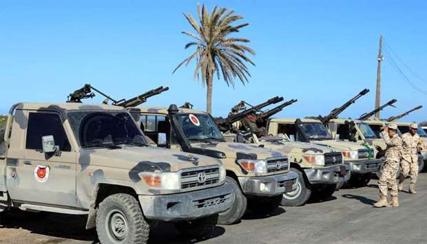 Military vehicles of Misrata forces, under the protection of Tripoli's forces, are seen in Tajura neighborhood, east of Tripoli