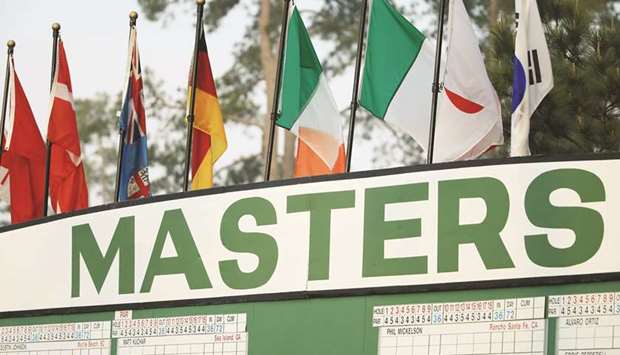 A general view of the leaderboard during a practice round prior to The Masters at Augusta National Golf Club.