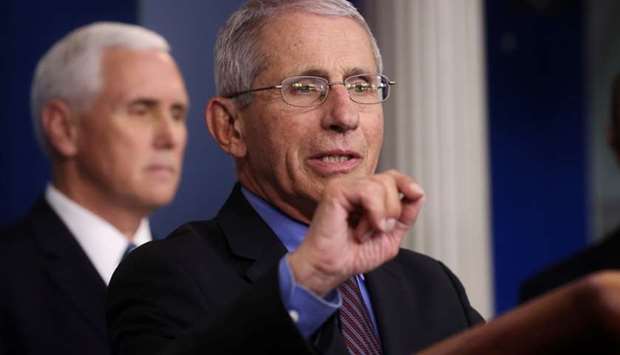 National Institute of Allergy and Infectious Diseases Director Dr. Anthony Fauci answers a question during the daily coronavirus task force briefing as Vice President Mike Pence listens at the White House in Washington, US.