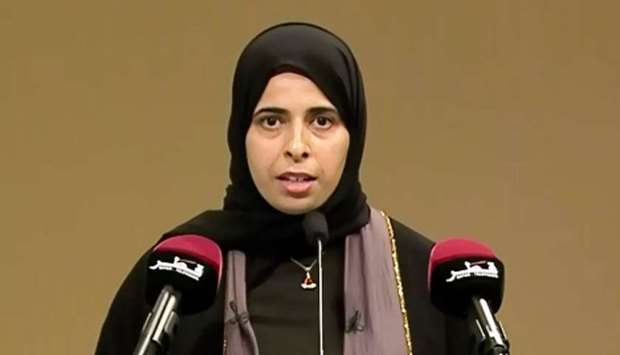 HE Lolwah bint Rashid bin Mohamed AlKhater at the press conference yesterday.