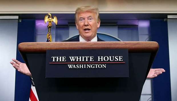 US President Donald Trump speaks during the coronavirus response daily briefing at the White House in Washington.