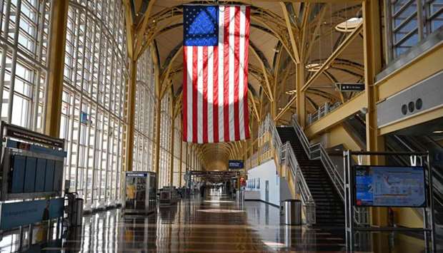 A view of the empty Washington National Airport (DCA) on Saturday in Arlington, Virginia. Many flights are canceled due to the spread of the Coronavirus in the US.