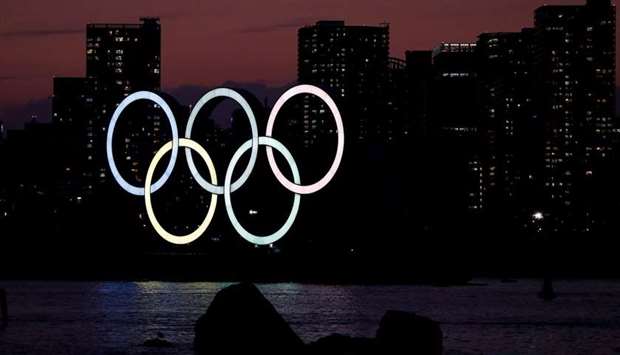The Olympic rings at the waterfront area at Odaiba Marine Park in Tokyo. (Reuters)
