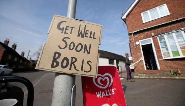 A sign of support for Prime Minister Johnson is seen in Swynnerton, England.