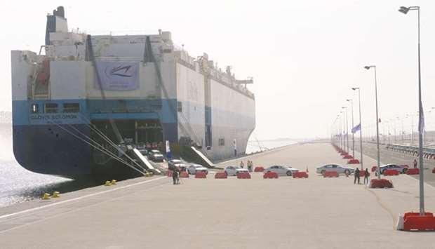 A ship unloads a number of vehicles at Hamad Port (file). South Koreau2019s total exports to Qatar amounted to $357mn in 2019 with vehicles comprising $49mn, or 13.7%, registering a 0.9% year-on-year increase.