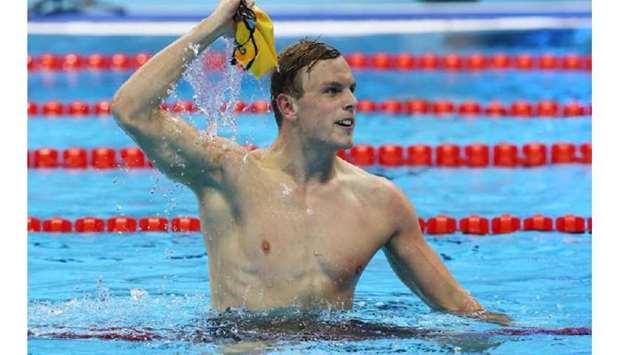 File photo of Kyle Chalmers of Australia reacting after winning gold in the menu2019s 100m freestyle at the Rio Olympics. (Reuters)