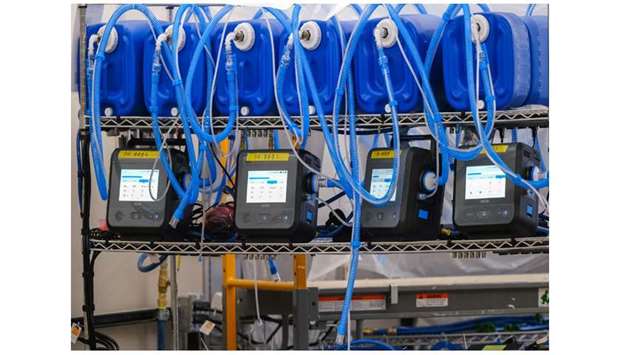 The first production ventilators are seen at the General Motors Kokomo manufacturing facility in response to the coronavirus disease (Covid-19) outbreak in Kokomo, Indiana, US.