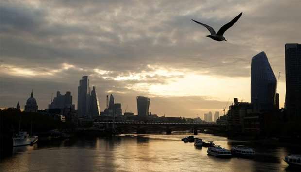 The city of London financial district and the river Thames are seen in early morning, as the spread of coronavirus disease (COVID-19) continues in London, Britain