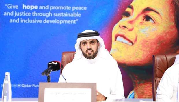 Khalifa bin Jassem al-Kuwari at the release of QFFD's annual report for 2019.