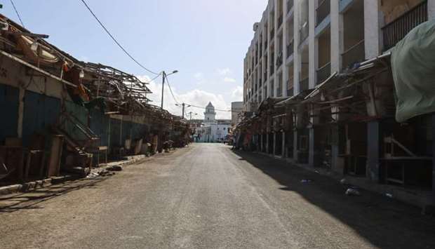 In this file photo all shops are closed at a clothes market as the government banned commercial activities at essential markets to curb the spread of the COVID-19 coronavirus in Djibouti, on March 27