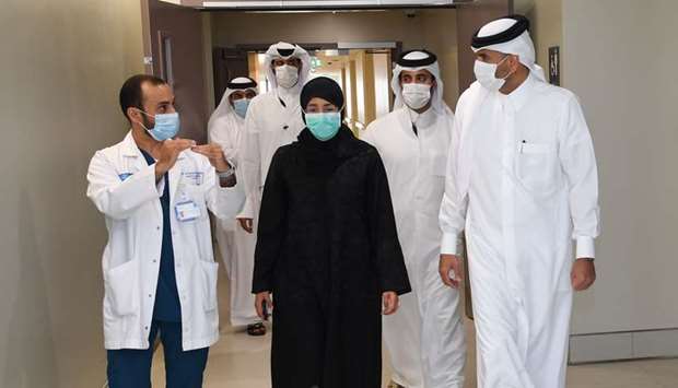 HE the Prime Minister and Minister of Interior Sheikh Khalid bin Khalifa bin Abdulaziz  al-Thani and HE the Minister of Public Health Dr Hanan Mohamed al-Kuwari being taken around the newly-opened facilities.