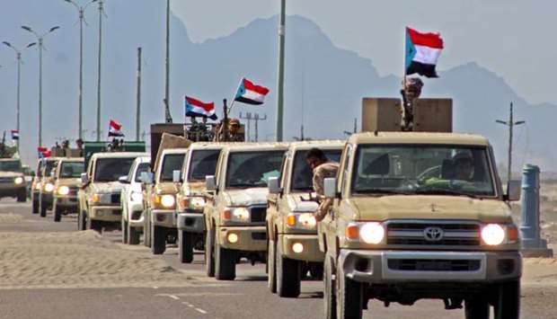 A file photo taken on November 26, 2019, shows a reinforcement convoy of Yemen's Security Belt Force dominated by members of the the Southern Transitional Council (STC) seeking independence for southern Yemen, heading from the southern city of Aden to Abyan province