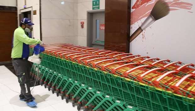 Constant sanitation of trolleys at LuLu hypermarkets.rnrn