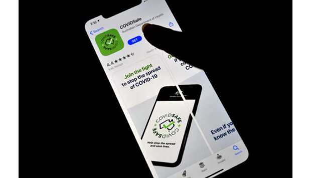 A photo illustration shows a new COVIDSafe app by the Australian government as seen on an iPhone to install in Sydney yesterday. More than 2mn Australians have downloaded a new government smartphone app designed to make coronavirus contact tracing easier, as the country moves to ease stay-at-home restrictions.