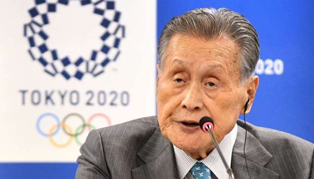 Tokyo 2020 president Yoshiro Mori speaking during a press conference following the International Olympic Committee (IOC) project review meeting in Tokyo on February 14