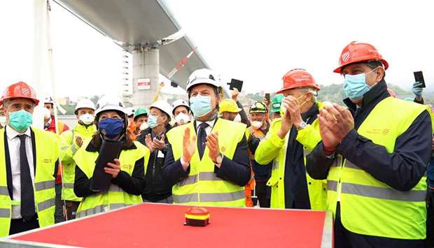 Prime Minister attends the inauguration ceremony of the final section of Genoau2019s new bridge being installed into place and completing the rebuilding of the structure.