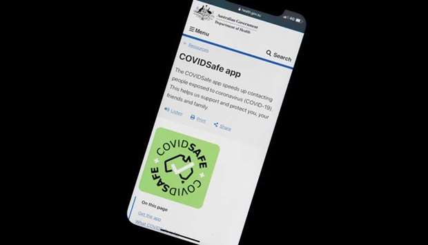 The new COVIDSafe app by the Australian government on a mobile phone, as the country works to curb the spread of the coronavirus disease
