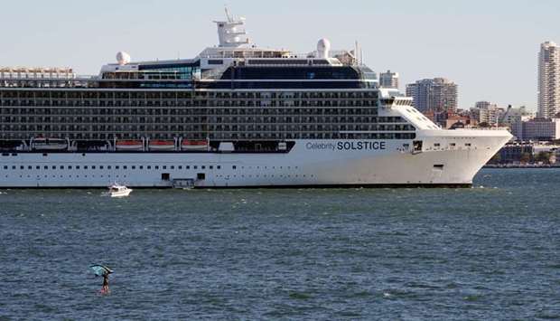 The Celebrity Solstice cruise ship is moored in Sydney Harbour due to coronavirus disease (Covid-19) outbreak, in Sydney yesterday.