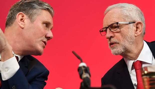 This photo taken on December 6 last year shows Corbyn with Starmer during a press conference in London.