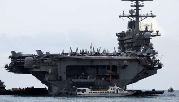 The USS Theodore Roosevelt (CVN-71) is seen while entering into the port in Da Nang, Vietnam on March 5