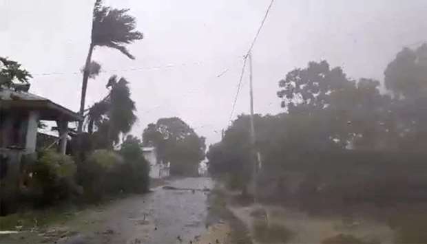Cyclone Harold brings strong winds in Luganville, Vanuatu in this still image obtained from a social media video