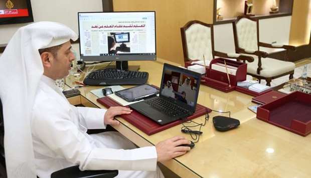 HE the Minister of Education and Higher Education Dr Mohammed bin Abdul Wahed Al Hammadi meets school principals via video conference