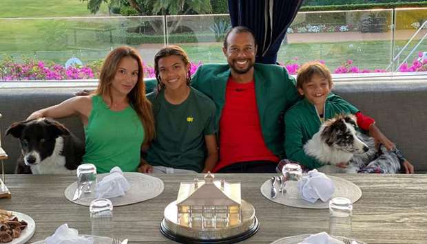 Tiger Woods and family celebrate his 2019 Masters win at home in Florida on Tuesday. (Twitter/@TigerWoods)
