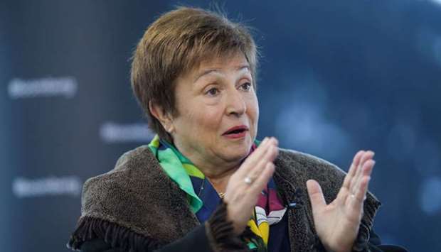 IMF managing director Kristalina Georgieva gestures as she speaks during a Bloomberg Television interview in Davos (file).