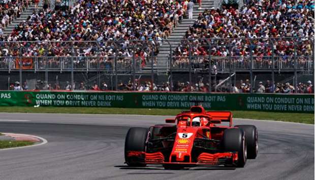 In this June 9, 2018, picture, Ferrariu2019s Sebastian Vettel drives during the qualifying session for the Canadian Grand Prix at Circuit Gilles Villeneuve in Montreal. (Reuters)