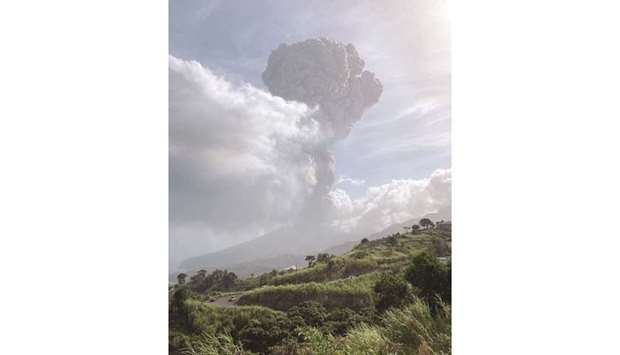 This image courtesy of the University of the West Indies (UWI) Seismic Research Centre shows the eruption of La Soufriere Volcano in Saint Vincent.