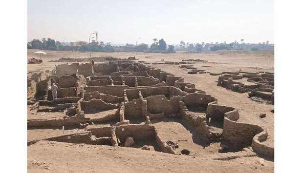 A handout picture released by the Egyptian Ministry of Antiquities shows the remains of a 3,000-year old city, dubbed The Rise of Aten, dating to the reign of Amenhotep III, uncovered by the mission near Luxor.