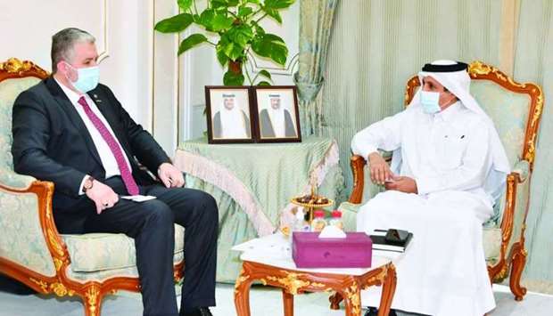 Qatar Chamber chairman Sheikh Khalifa bin Jassim al-Thani with MUSIAD president Abdurrahman Kaan at the chamberu2019s Doha headquarters to discuss ways to enhance Qatar and Turkeyu2019s trade and economic ties.