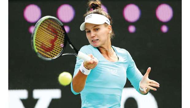 Veronika Kudermetova of Russia returns a shot to Paula Badosa of Spain in their Volvo Car Open semi-finals in Charleston. (AFP)