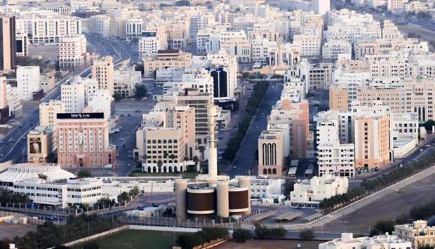 An aerial view shows the Central Business District (Ruwi) in the Omani capital Muscat