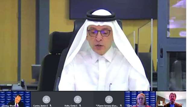 Qatar Airways Group Chief Executive HE Akbar al-Baker speaking during the virtual meeting.