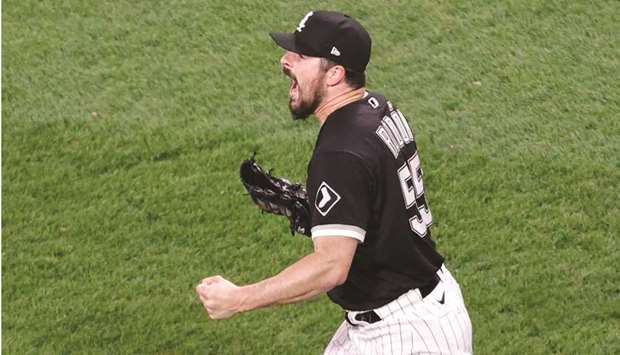 Chicago White Sox starting pitcher Carlos Rodon reacts after delivering a final out against the Cleveland Indians during the ninth inning at Guaranteed Rate Field in Chicago. (USA TODAY Sports)